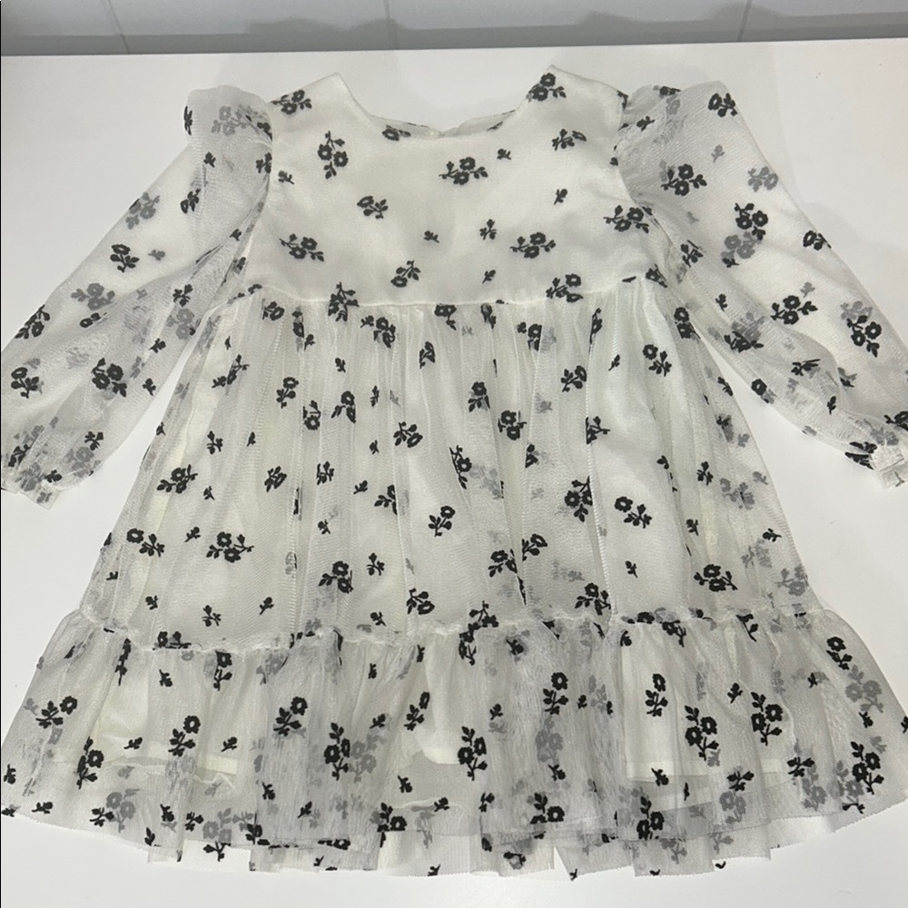 Baby Gap Toddler White and Black Floral Tulle Dress Size 2